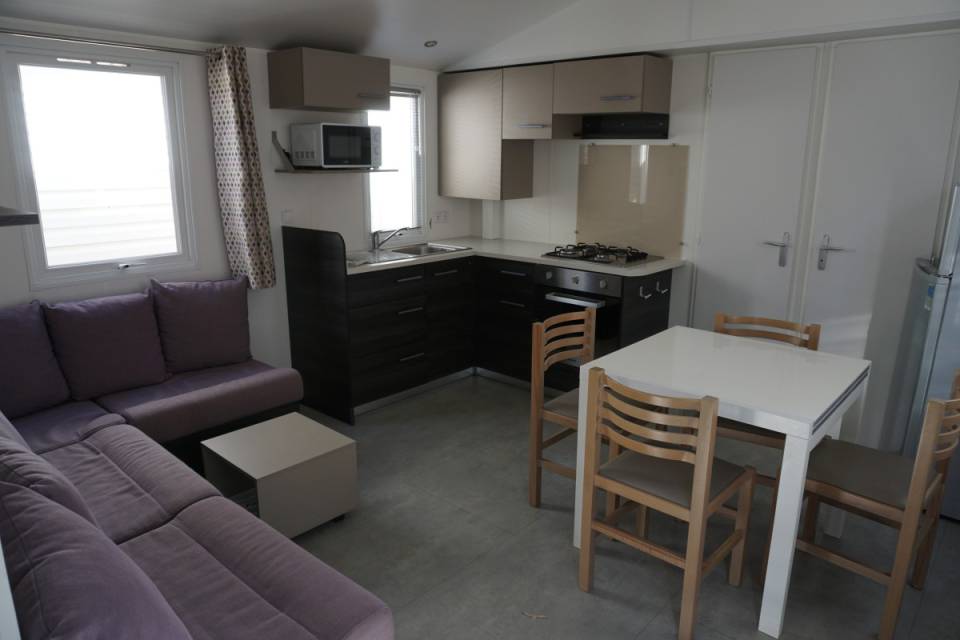 Pièce à vivre du mobil home d'occasion 2 chambres IRM ELEGANZIA 2018